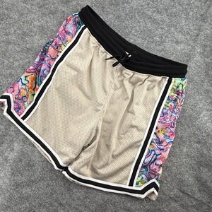 John Elliott Basketball Shorts Mens Large Tan Multicolor Mesh Psychedelic Side